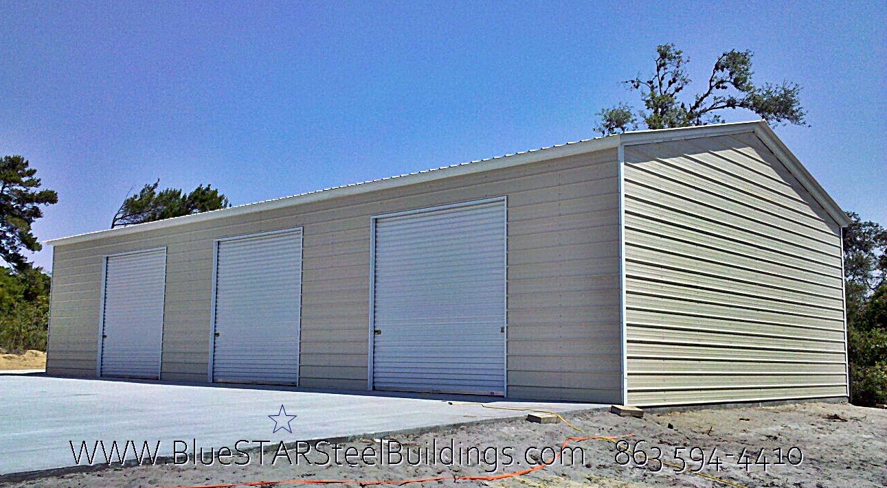 #7 3 Door Side Mount L Garage | BlueSTAR Steel Buildings LLC